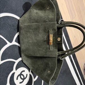 Chic Olive Green Suede Tote Bag